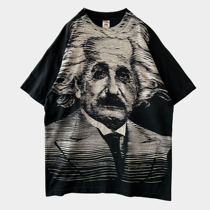 90's Albert Einstein アインシュタイン 肖像画Tシャツ ブラック (XL)/C1221T-SO