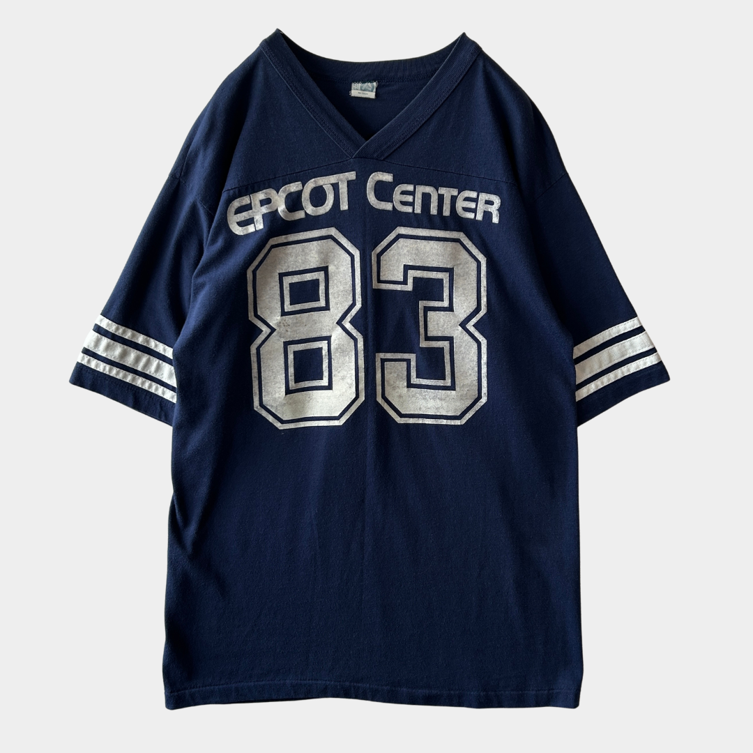 80's ARTEX EPCOT CENTER フロッキープリント フットボールTシャツ Disney World ディズニー (L)/A7637T-SO