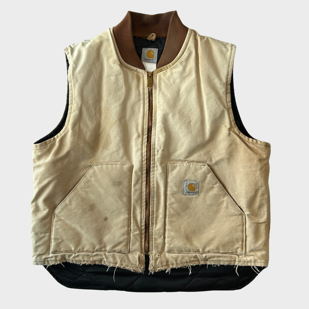 00's Carhartt カーハート ダックベスト BRN ブラウン 腰ゴム ベージュ系 （サイズ不明）/C0402V-SO