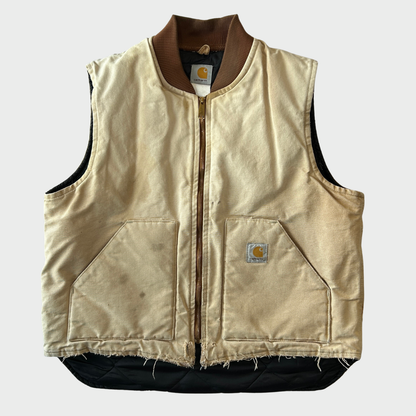 00's Carhartt カーハート ダックベスト BRN ブラウン 腰ゴム ベージュ系 （サイズ不明）/C0402V-SO