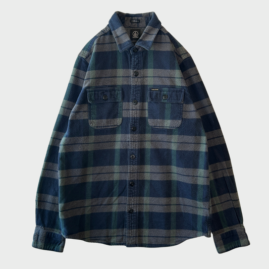 00's VOLCOM チェック フランネルシャツ SLIM FIT ネイビー (M) B4118SH-SO