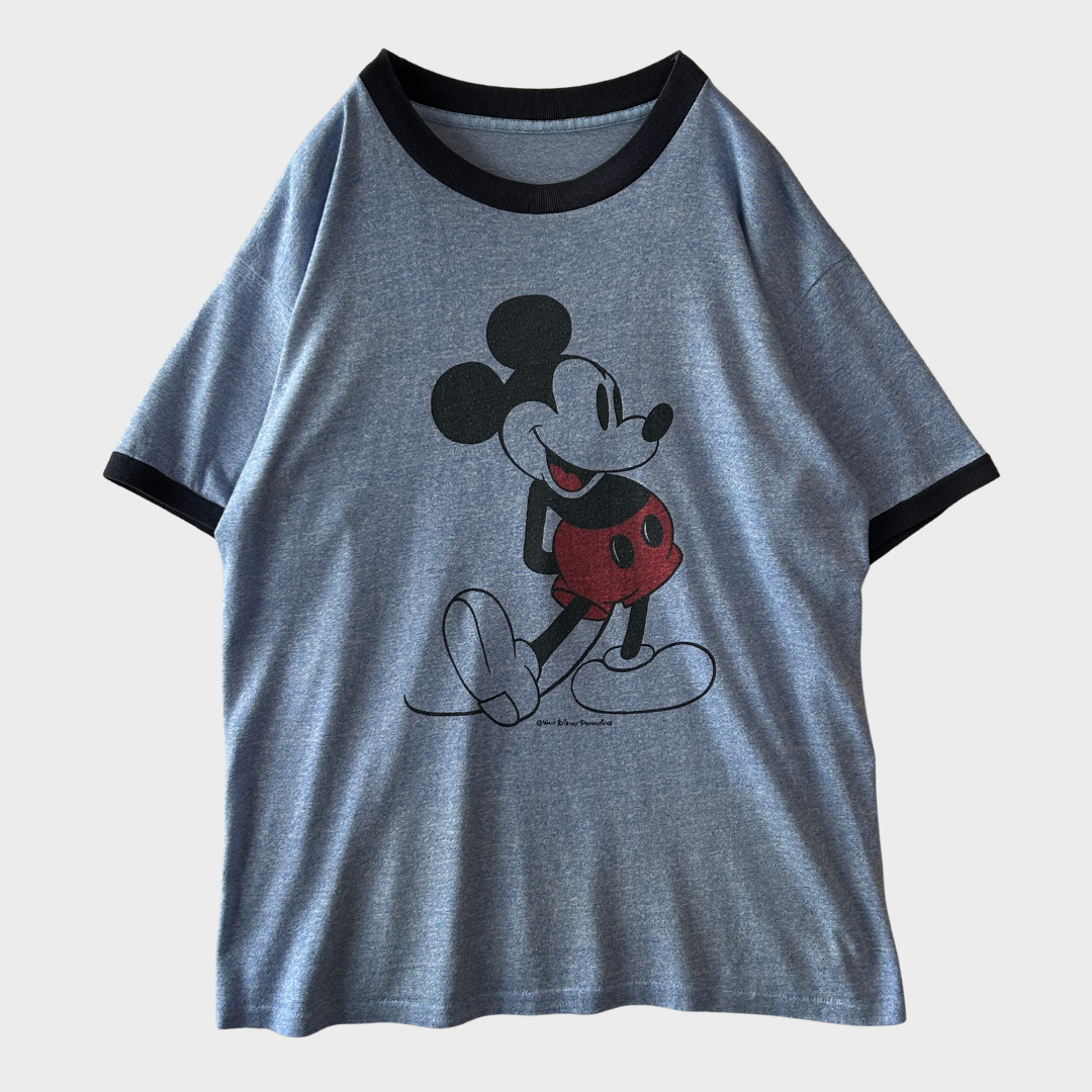 70's-80's Disney Mickey Mouse キャラクター リンガーTシャツ 青 霜降り (サイズ不明 M-L相当)/B3923T-SO