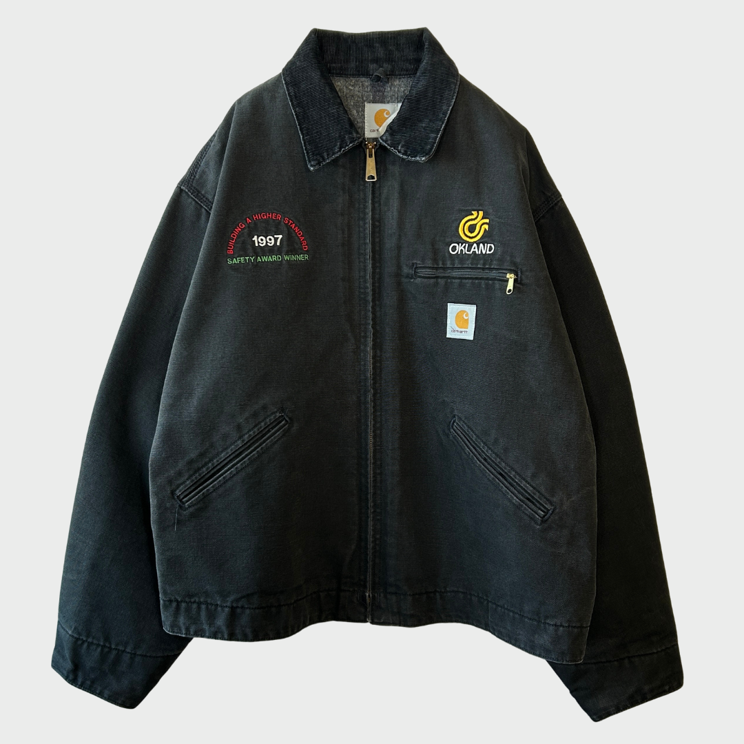 90's Carhartt カーハート デトロイトジャケット 企業ロゴ入り 黒 (L)/A8784J-SO