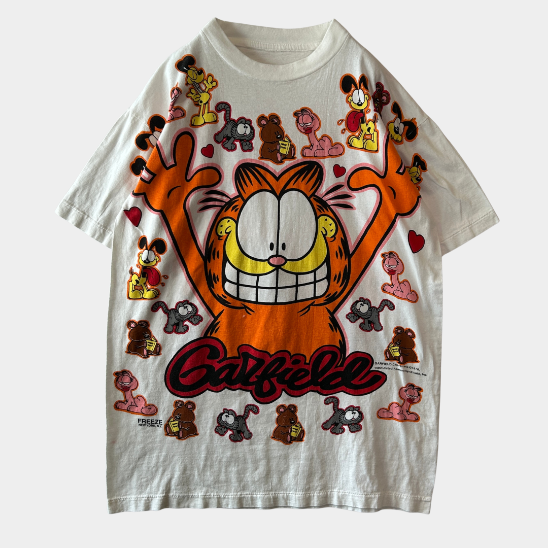 90's Garfield ガーフィールド オールオーバープリントTシャツ ホワイト/C1333T-SO