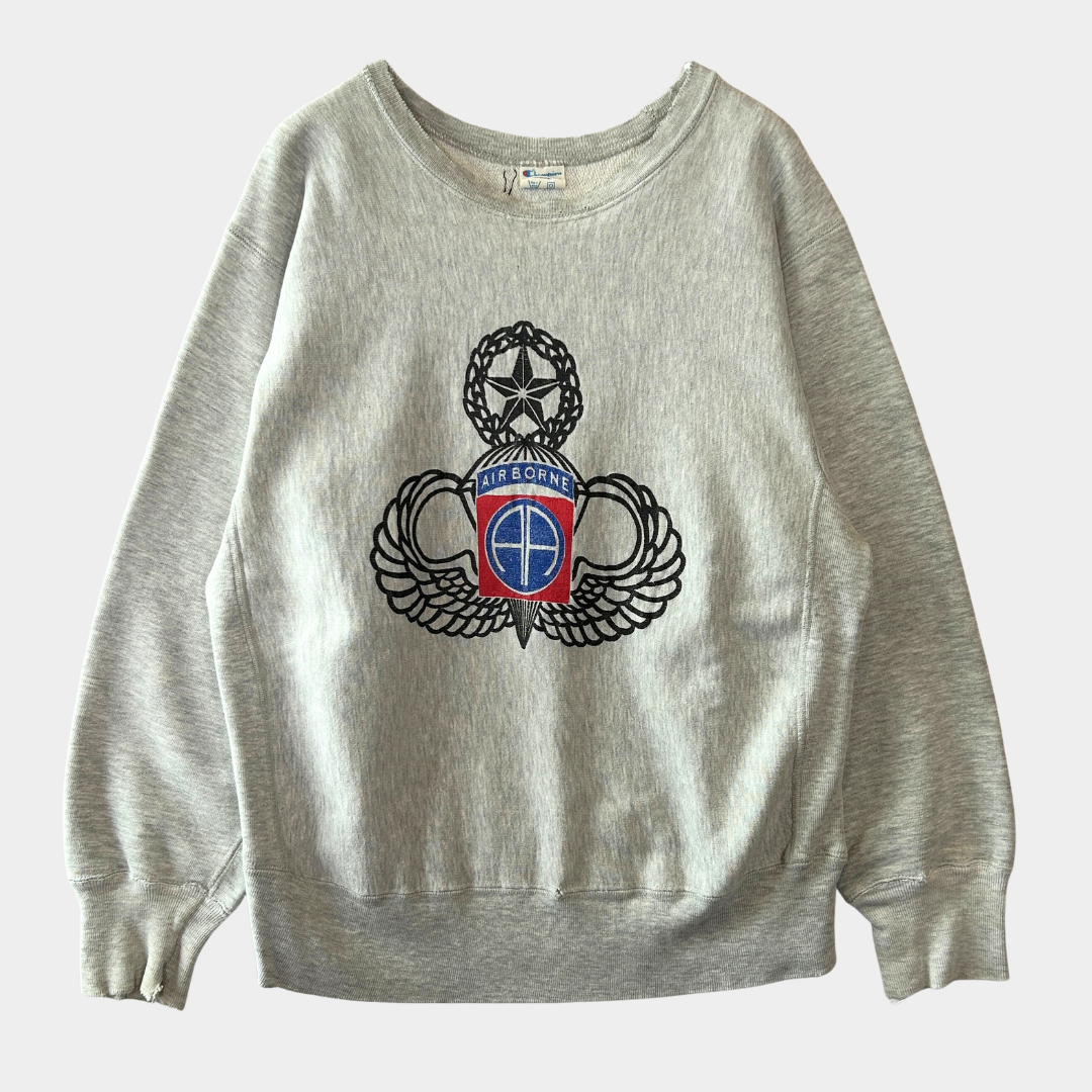 80's Champion Reverse Weave リバースウィーブ　ミリタリー AIR BORNE スウェット グレー(L)/A9016R-SO