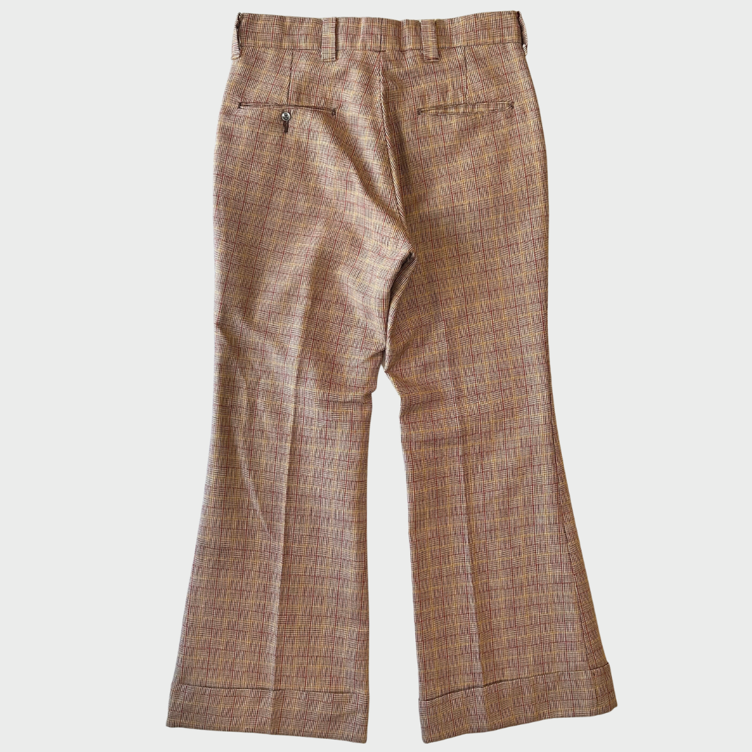 80's チェック柄 フレアスラックス ベルボトム  赤系 (サイズ不明) /B0393P-SO