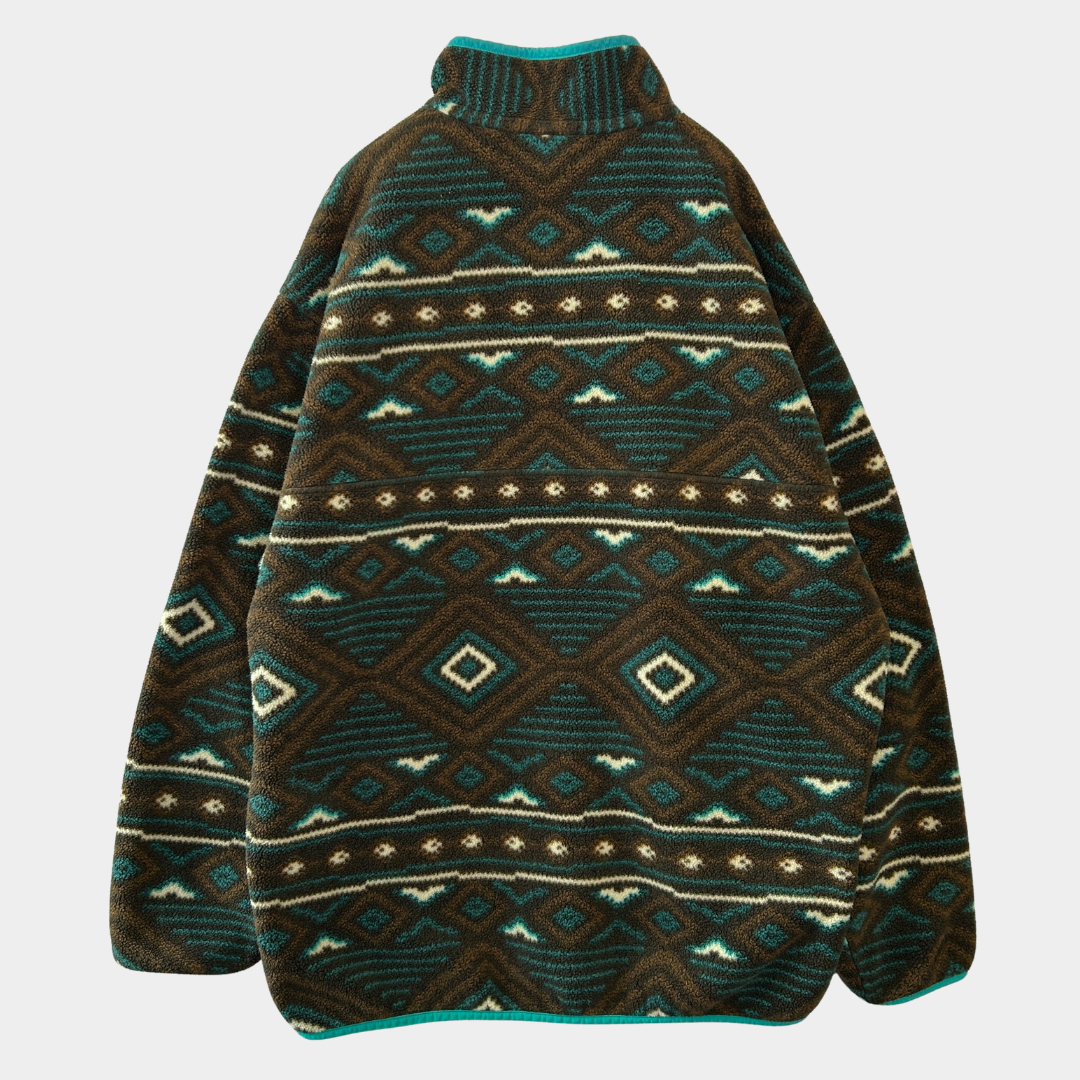 00's Patagonia パタゴニア スナップT 総柄フリース ブラウン(L)A8757F-SO