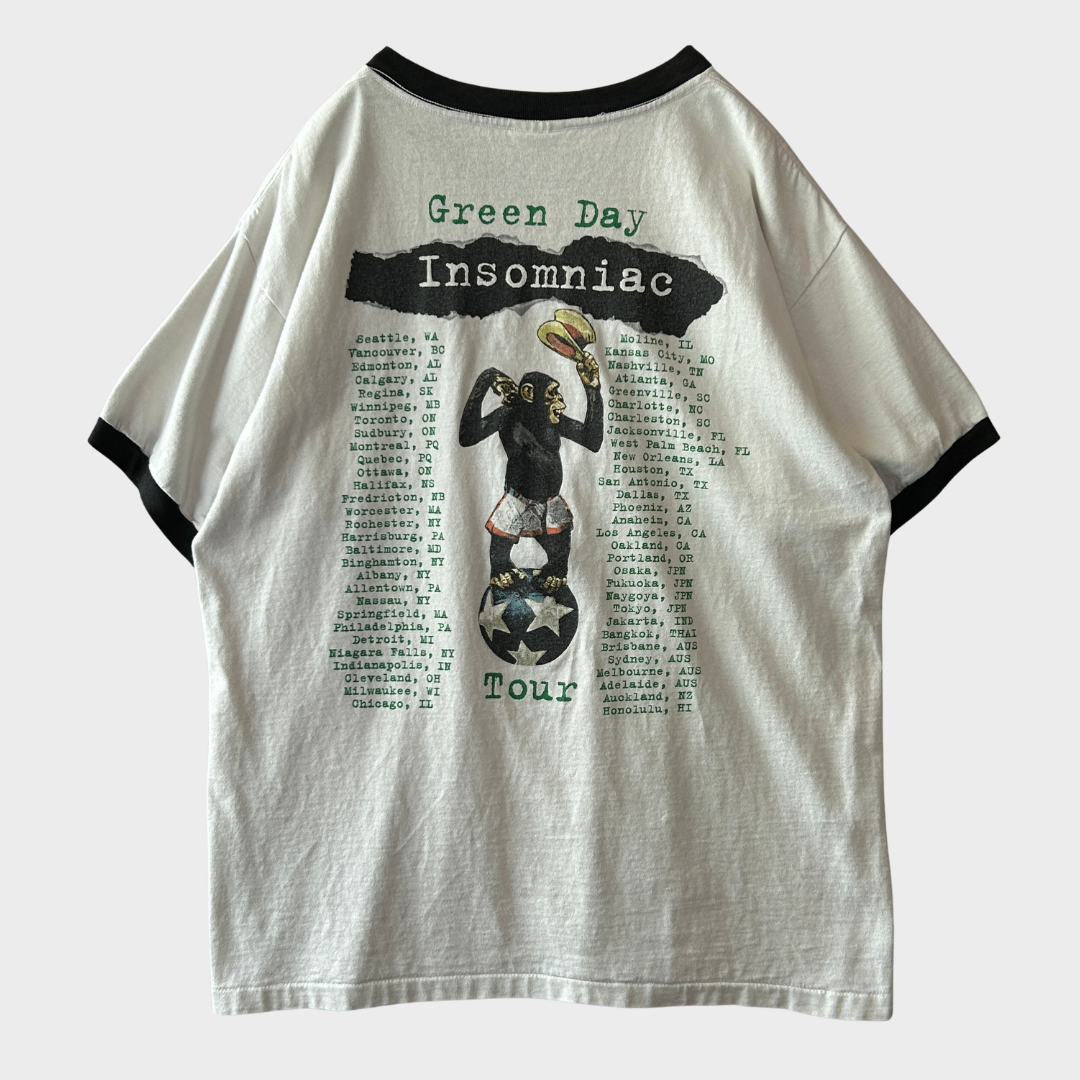 90's Green Day グリーン・デイ Insomniac ツアーTシャツ リンガーT 白(L)/C0287T-SO