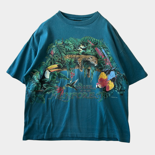 90's "WAKE UP TO THE RAINFOREST" T-shirt (XL)/A2120T-SO