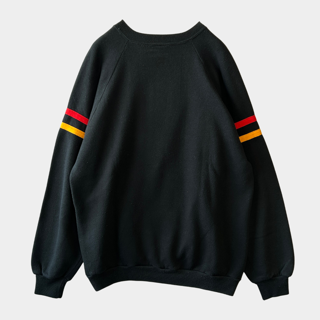 80's Disney ディズニー ミッキーマウス ラグランスウェット フロッキー 黒(L)/B1545S-SO