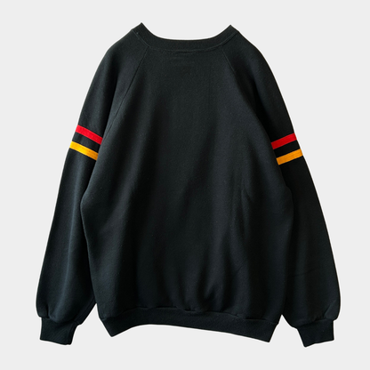 80's Disney ディズニー ミッキーマウス ラグランスウェット フロッキー 黒(L)/B1545S-SO