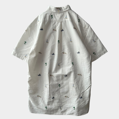00's Ralph Lauren ラルフローレン B/Dオックスフォードシャツ 半袖 白(L)/B2551SH-SO