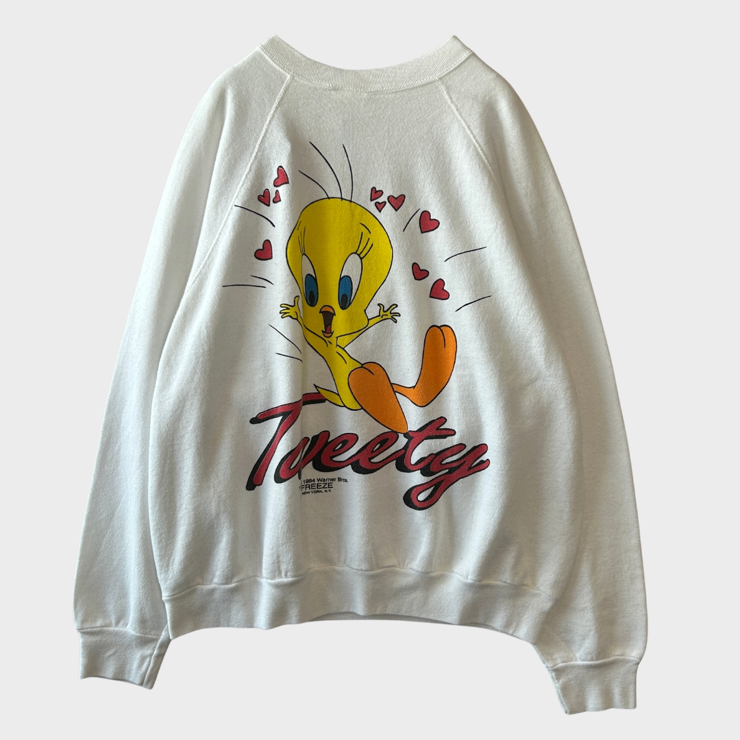 90's Tultex Warner Bros トゥウィッティ キャラクタースウェット ラグラン 白 (XL)/C0314S-SO