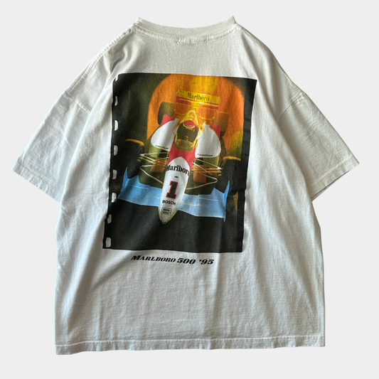 90's Marlboro マルボロ チーム・ペンスキー インディカー フォトプリントTシャツ 白 (XL)/B3653T-SO
