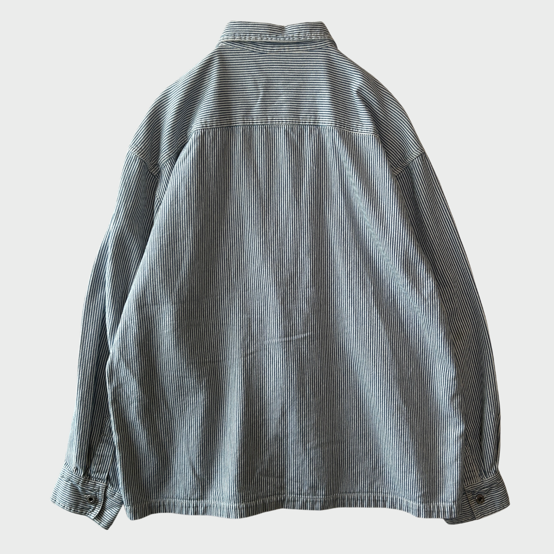 90's~ OLD NAVY ヒッコリーストライプ フルジップシャツジャケット 青白 (L)/B4133O-SO