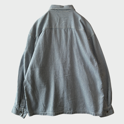 90's~ OLD NAVY ヒッコリーストライプ フルジップシャツジャケット 青白 (L)/B4133O-SO