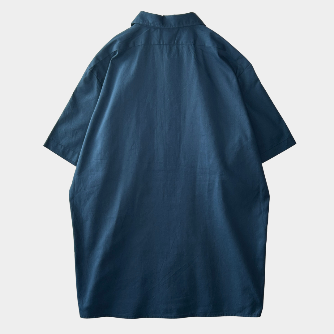 80~90's Dickies Plainedge School district ステファン 刺繍 ワークシャツ 紺 (XL)/A8003S-SO