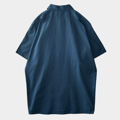 80~90's Dickies Plainedge School district ステファン 刺繍 ワークシャツ 紺 (XL)/A8003S-SO