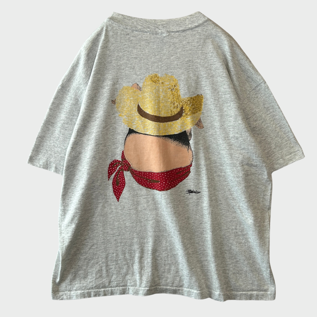 90's Hanes Heavyweight アニマルプリントTシャツ 豚 グレー (L)/B3499T-SO