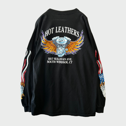 00's DELTA  HOT LEATHERS  袖プリント ロンT 黒 (L) /A8808T-SO