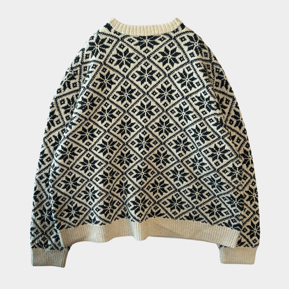 Polo ラルフローレン"HAND KNIT" ノルディック柄 コットン/リネン ニット 白紺(XL)/B3075K-SO