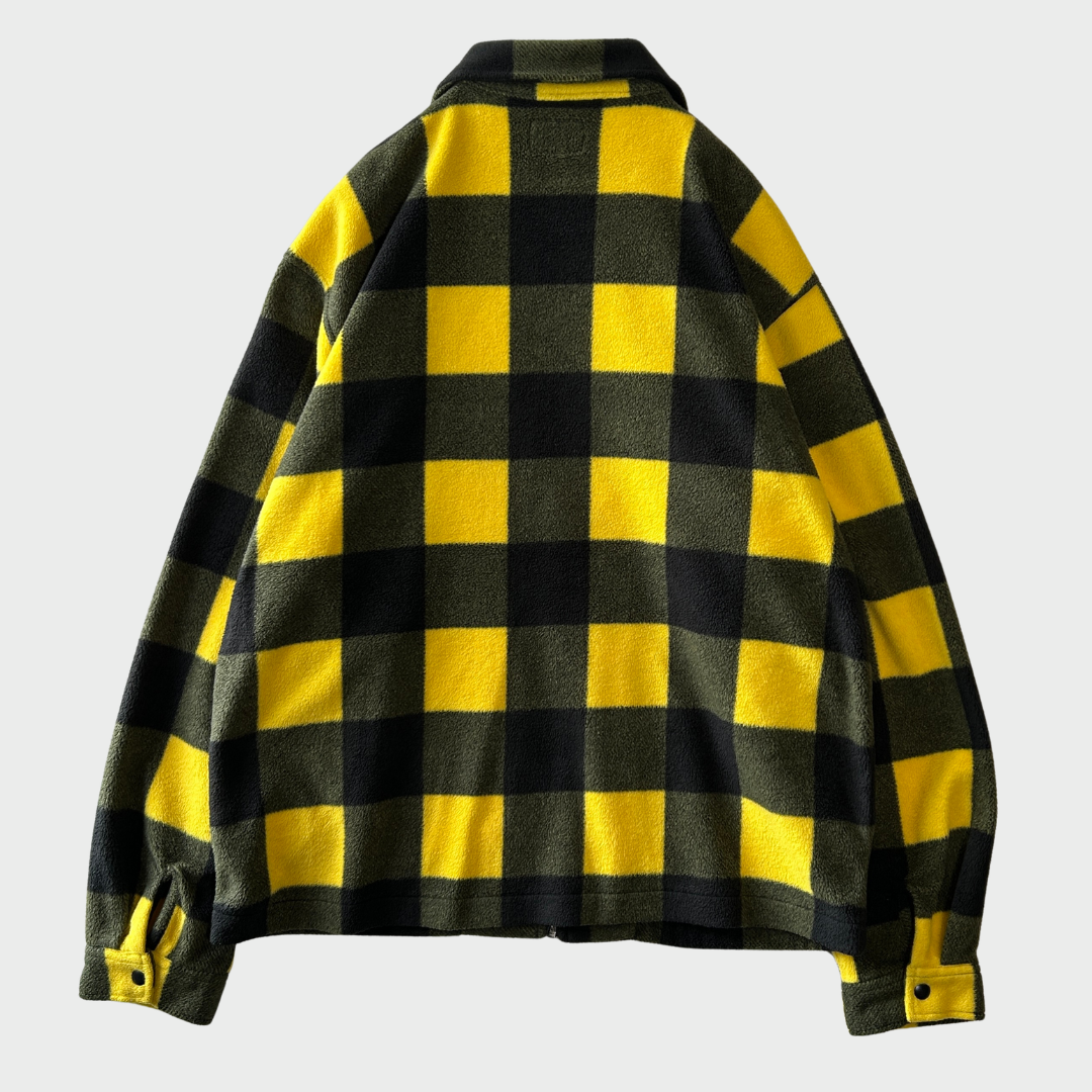 00's Stussy ステューシー チェック フリース シャツジャケット 黒黄 (XL) /C0323J-SO