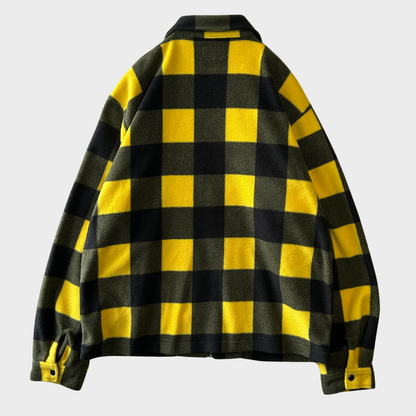 00's Stussy ステューシー チェック フリース シャツジャケット 黒黄 (XL) /C0323J-SO