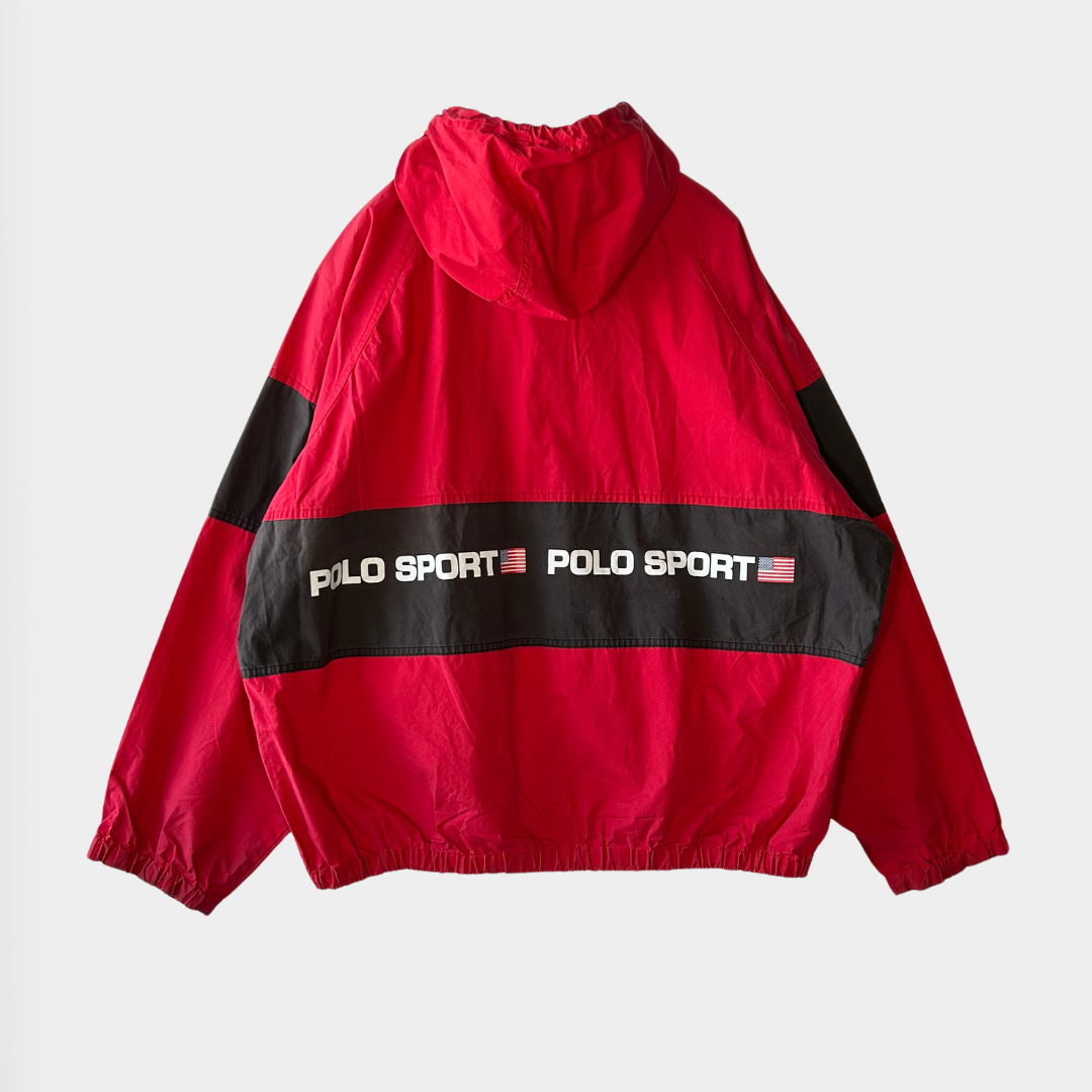 90's Polo Sport ポロスポーツ ラルフローレン コットンパーカー 赤黒 90's Polo Sport ポロスポーツ ラルフローレン コットンパーカー 赤黒