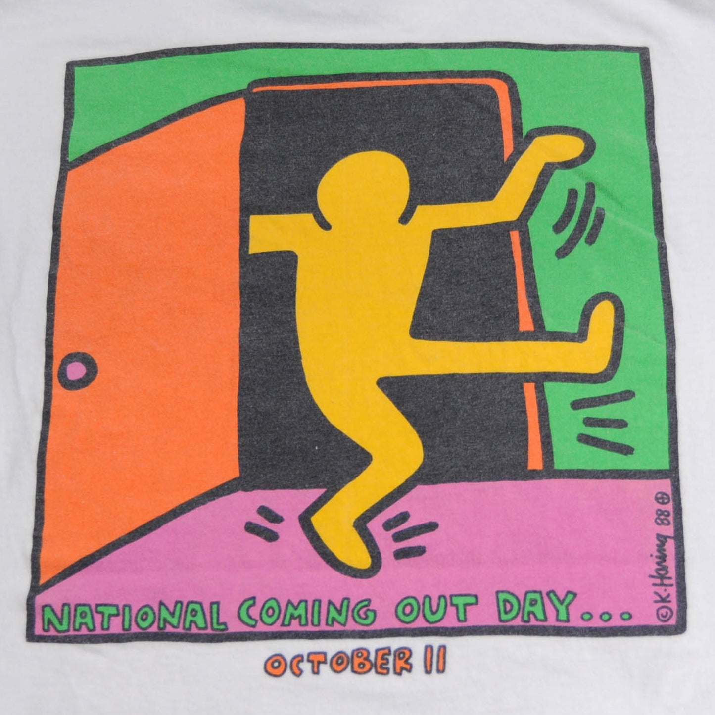 90's Keith Haring “NATIONAL COMING OUT DAY” Tシャツ (XL)/A3689T-S