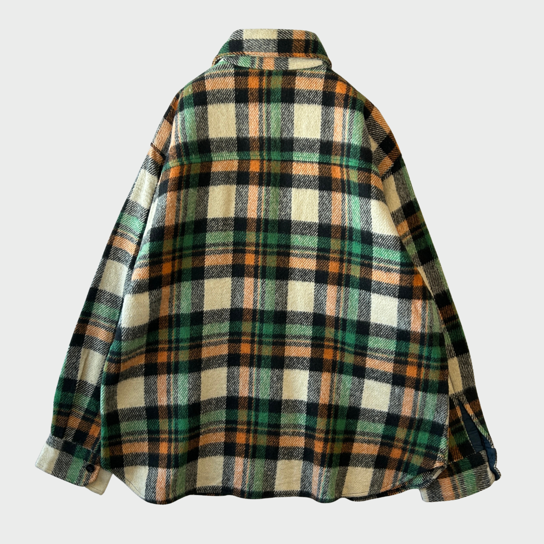 80's VENTURA チェック CPOシャツ グリーンオレンジ (L) /A9624SH-SO
