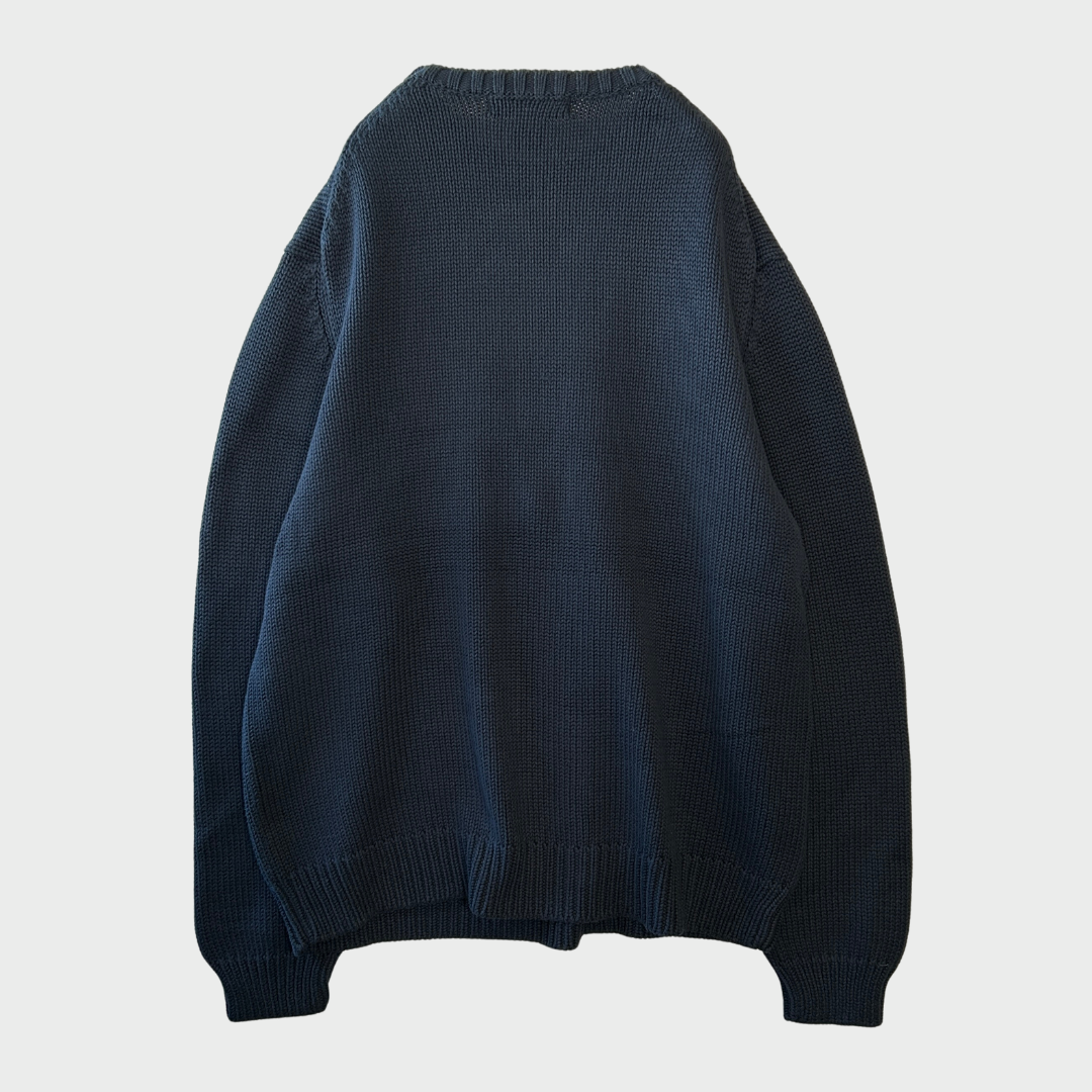 00's BANANA REPUBLIC アラン模様 コットンニット 紺 (XL)/A1114K-SO