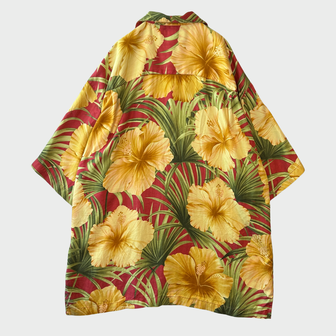 Tommy Bahama 花柄 シルク オープンカラー アロハシャツ 黄色 (L)/B3681SH-SO