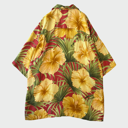 Tommy Bahama 花柄 シルク オープンカラー アロハシャツ 黄色 (L)/B3681SH-SO