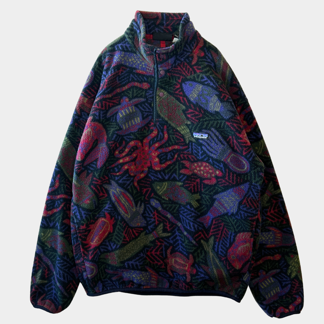 90's Patagonia パタゴニア Deep Sea 深海生物 総柄スナップT フリースプルオーバー (M)/A9753F-SO