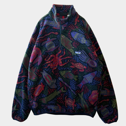 90's Patagonia パタゴニア Deep Sea 深海生物 総柄スナップT フリースプルオーバー (M)/A9753F-SO