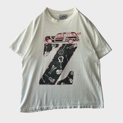 80's Jimmy's ウッディワゴン＆ギター プリントTシャツ 白(XL)/B3052T-SO
