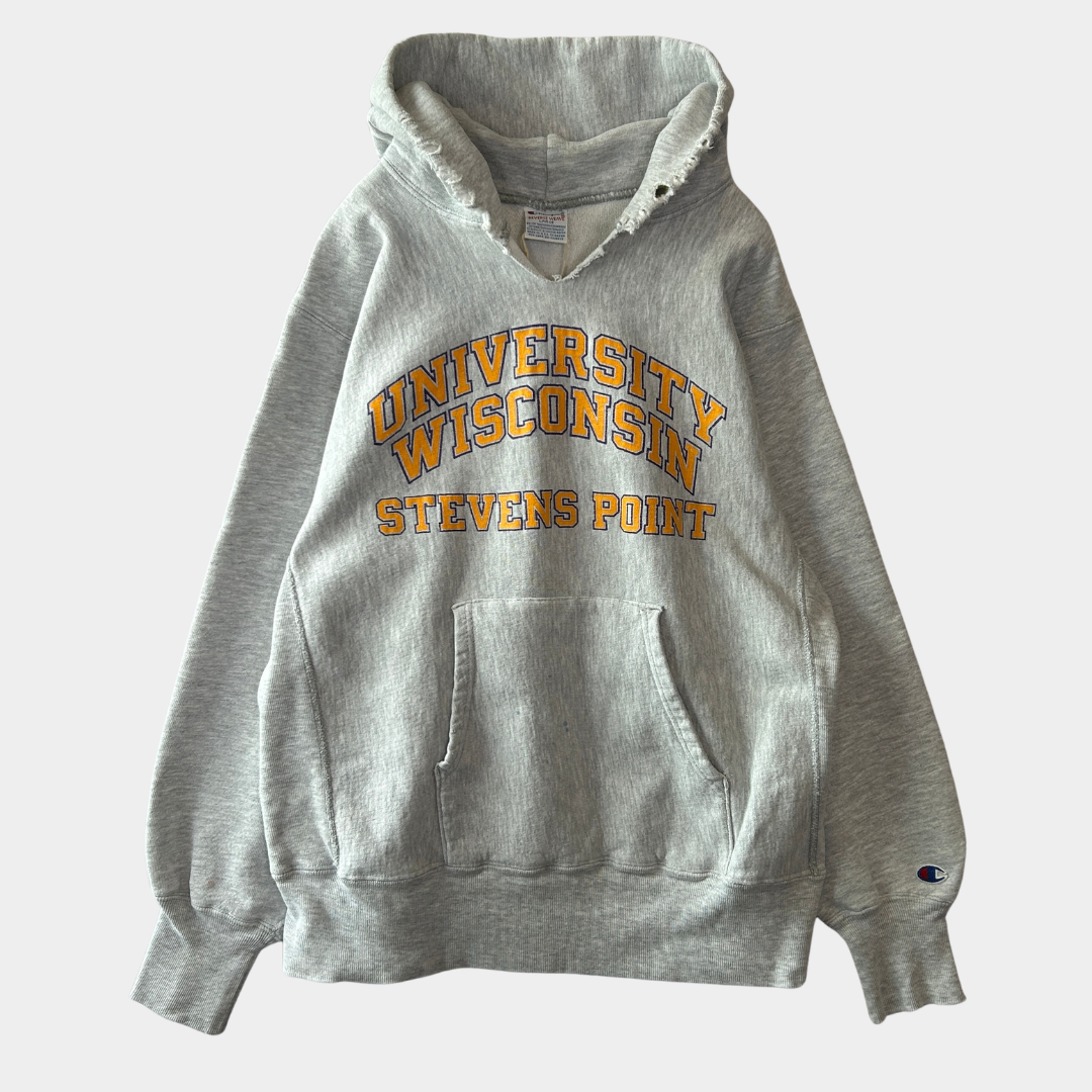 90's. Champion Reverse Weave 3段プリント スウェットフーディー グレー (L)/C0771R-SO