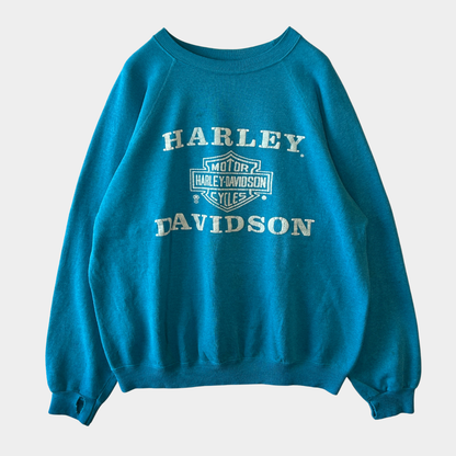 80's Harley Davidson ハーレー 発泡/ラバー両面プリントスウェット ターコイズ/A8411S-SO