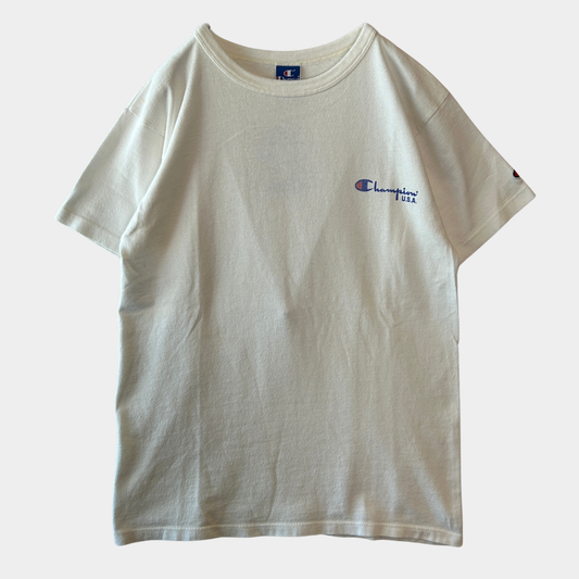 90's Champion スクリプトロゴプリントTシャツ 88/12 USA製 ホワイト(M)/A7471T-SO