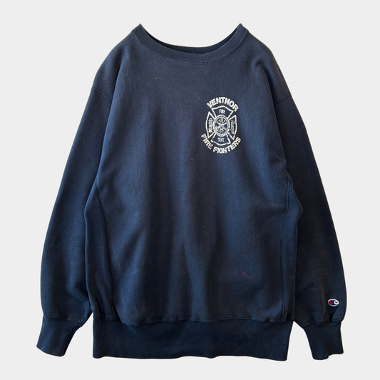 90's Champion Reverse Weave リバースウィーブ VENTNOR FIRE FIGHTER スウェットフーディー ネイビー (XL)/C0943R