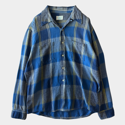 60's ~ BROOKDALE チェック オープンカラー シャツ ブルー イエロー ホワイト (L)/C0236SH-SO