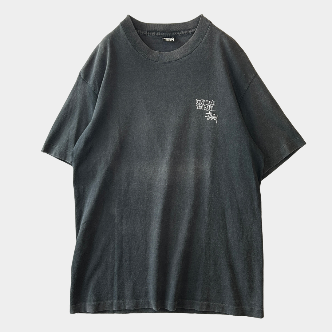 80's Stussy ステューシー Don't Take The Bite... 魚 Tシャツ ブラック (L)/C0434T-SO