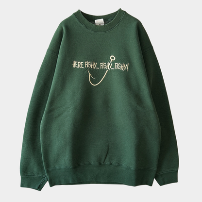 00's Fruit of the loom "Here Fishy... Fishy... Fishy!" ヘビーウェイト メッセージスウェットシャツ 緑 (L)/B1091S-SO