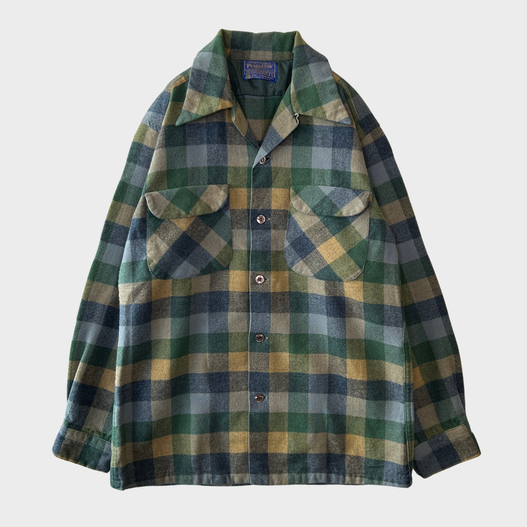 70's Pendleton ボードシャツ チェック 緑青灰 (S)/A8722S-SO