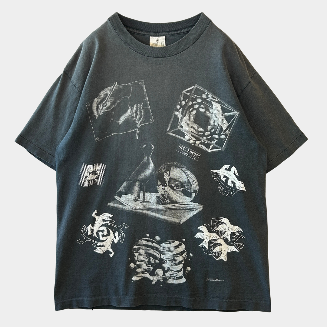 90's ANDAZIA M.C.Escher マウリッツ・エッシャー アートマルチプリントTシャツ (L)/C0891T-SO