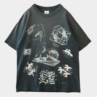 90's ANDAZIA M.C.Escher マウリッツ・エッシャー アートマルチプリントTシャツ (L)/C0891T-SO