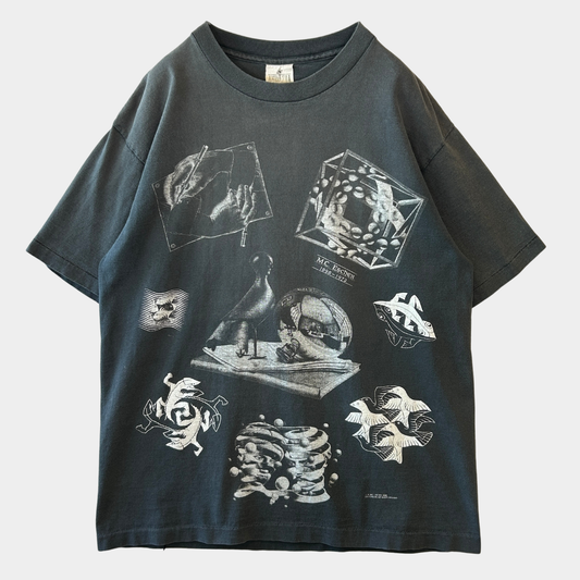 90's ANDAZIA M.C.Escher マウリッツ・エッシャー アートマルチプリントTシャツ (L)/C0891T-SO