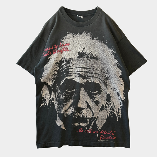 90's Fruit of The Loom Albert Einstein アインシュタイン 肖像画Tシャツ 黒(XL)/C0671T-SO