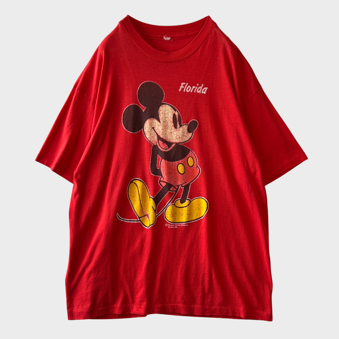 80's-90's Disney Mickey Mouse "Florida" キャラクターTシャツ 赤 (サイズ不明 L-XL相当)/B2450T-SO
