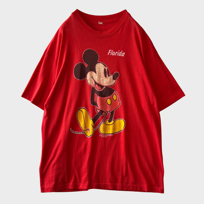 80's-90's Disney Mickey Mouse "Florida" キャラクターTシャツ 赤 (サイズ不明 L-XL相当)/B2450T-SO